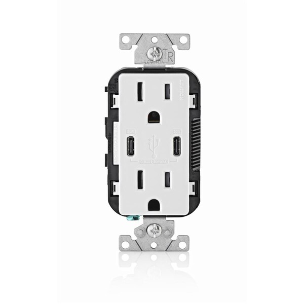 Ezgeneration 15 amps 125V 5-15 R Duplex & Type C White Outlet & USB Charger, White EZ2184837 - main